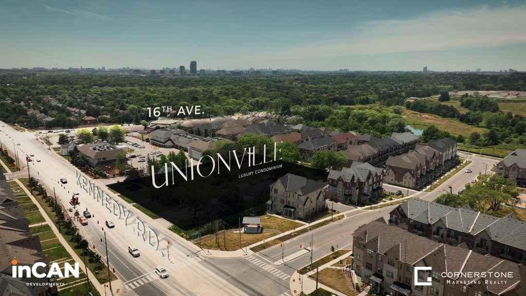 Aerial view of The Unionville location at 16th Ave and Kennedy Rd in Markham
