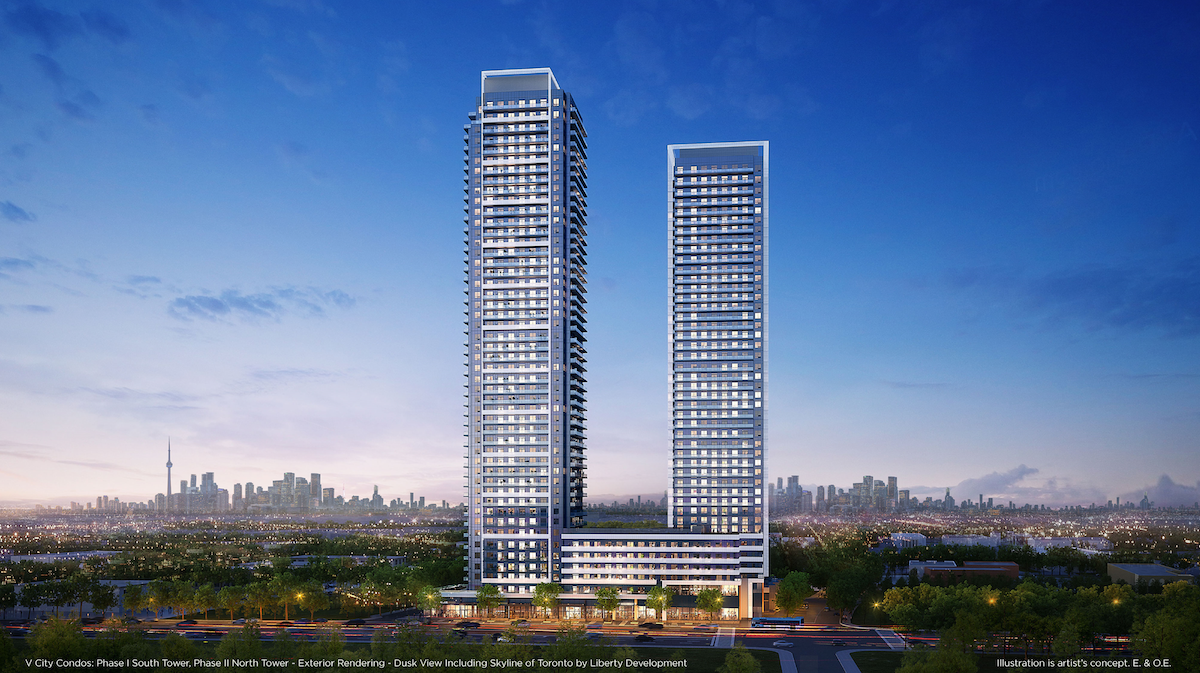 Rendering of the two condo buildings at V City (Phase 1 and Phase 2)